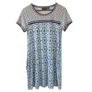 Nina Leonard Geometric Print Dress Womens Size S Multicolor Stretch Pockets